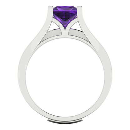 2.28 cttw Princess Cut Natural Amethyst Bridal Set - Solid White Gold Engagement Ring & Wedding Band