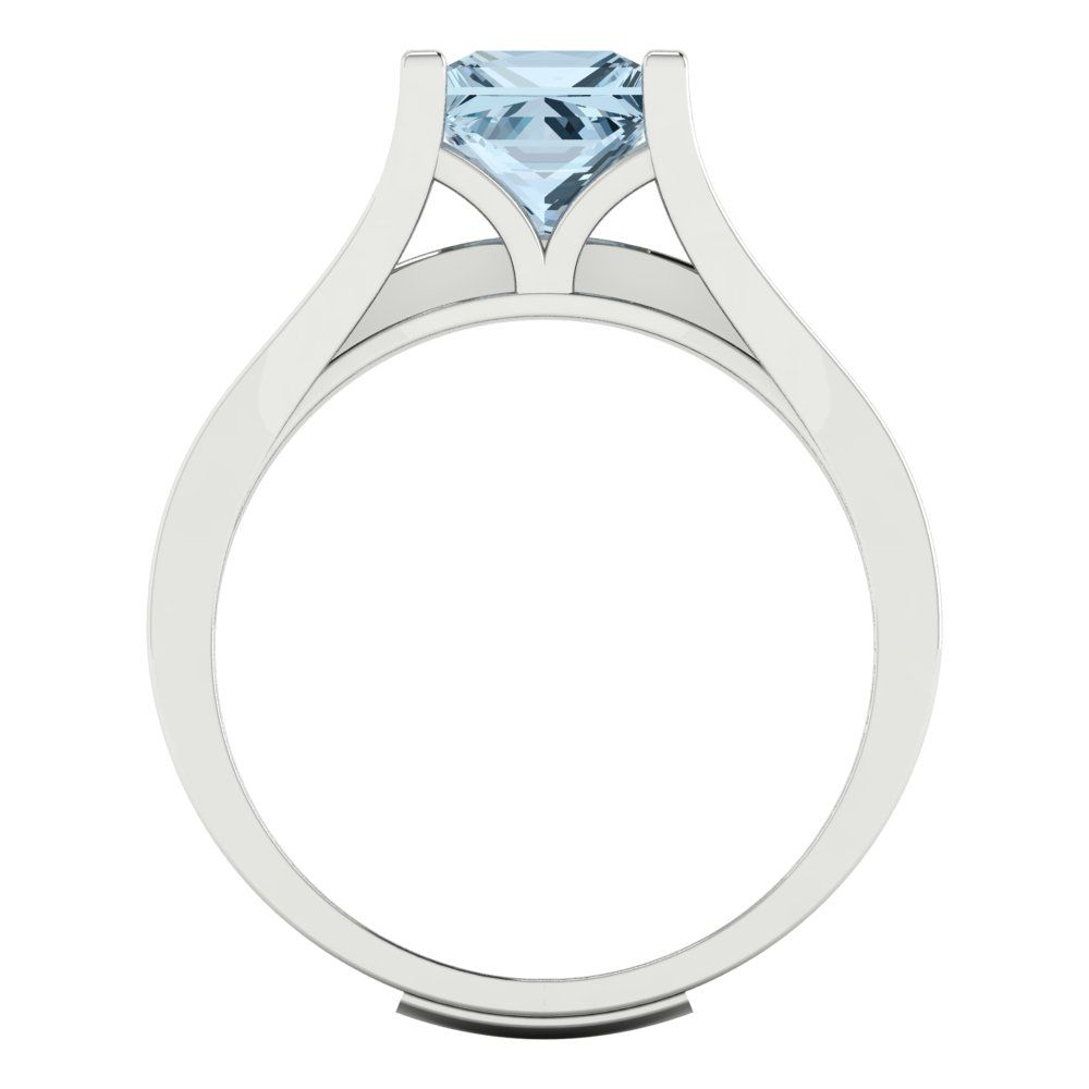 2.28 cttw Princess Cut Natural Swiss Blue Topaz Bridal Set - Solid White Gold Engagement Ring & Wedding Band