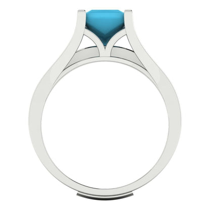 2.28 cttw Princess Cut Simulated Turquoise Bridal Set - Solid White Gold Engagement Ring & Wedding Band