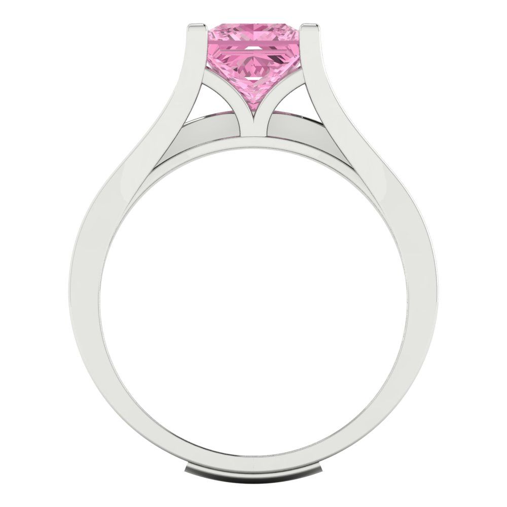 2.28 cttw Princess Cut Simulated Pink Diamond Bridal Set - Solid White Gold Engagement Ring & Wedding Band