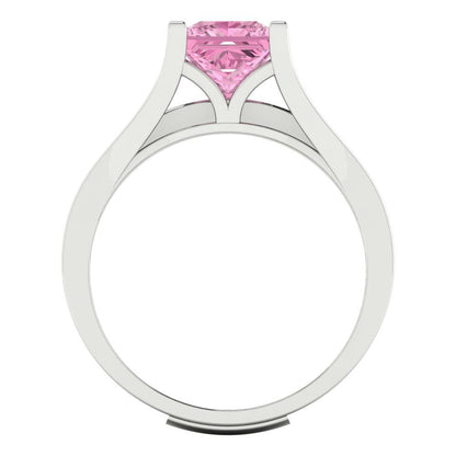 2.28 cttw Princess Cut Simulated Pink Diamond Bridal Set - Solid White Gold Engagement Ring & Wedding Band