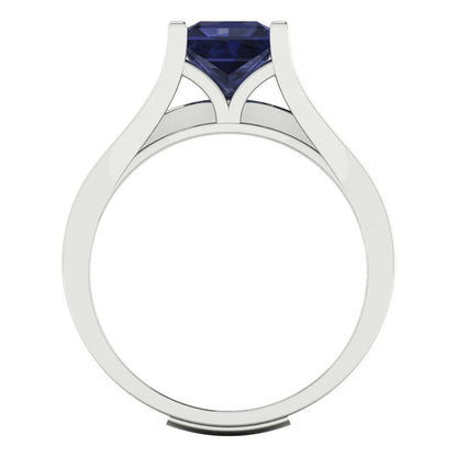 2.28 cttw Princess Cut Simulated Blue Sapphire Bridal Set - Solid White Gold Engagement Ring & Wedding Band