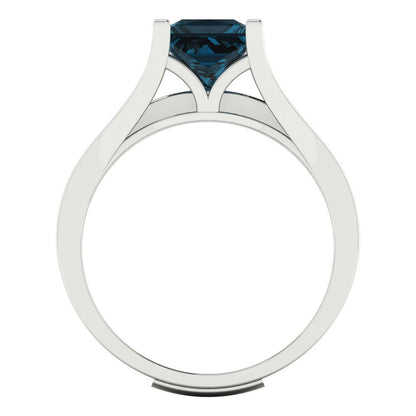 2.28 cttw Princess Cut Natural London Blue Topaz Bridal Set - Solid White Gold Engagement Ring & Wedding Band