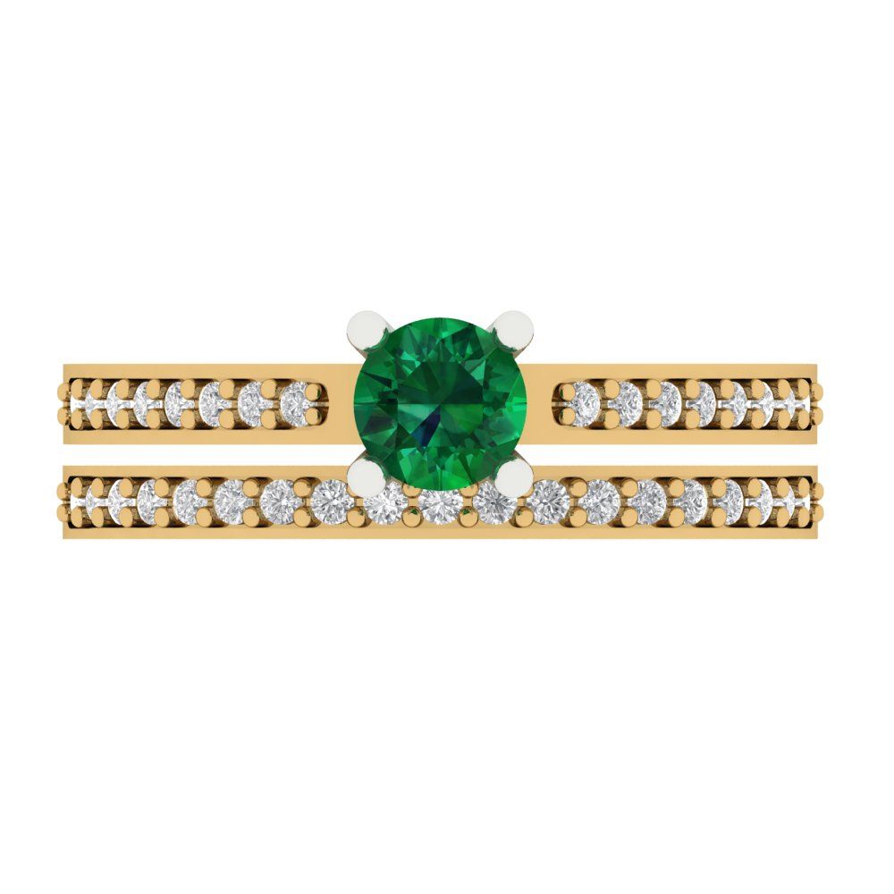0.86 cttw Round Cut Simulated Emerald Bridal Set - Solid Yellow/White Gold Engagement Ring & Wedding Band