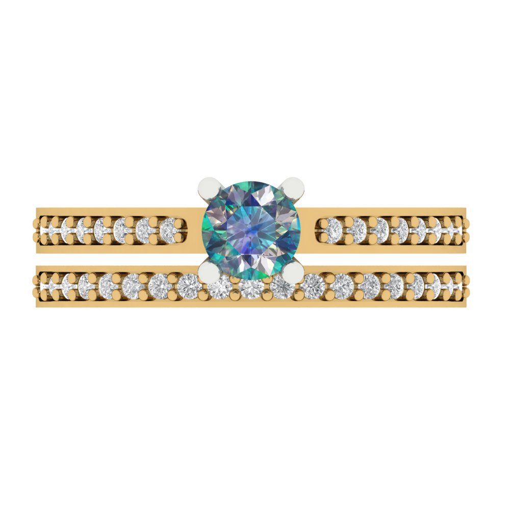 0.86 cttw Round Cut Blue Moissanite Bridal Set - Solid Yellow/White Gold Engagement Ring & Wedding Band