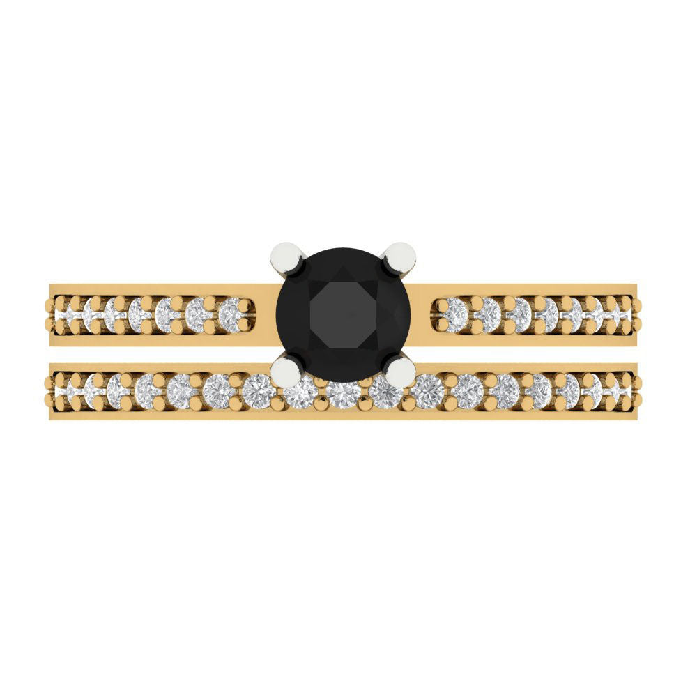 0.86 cttw Round Cut Natural Onyx Bridal Set - Solid Yellow/White Gold Engagement Ring & Wedding Band