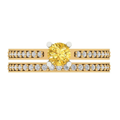 0.86 cttw Round Cut Natural Citrine Bridal Set - Solid Yellow/White Gold Engagement Ring & Wedding Band