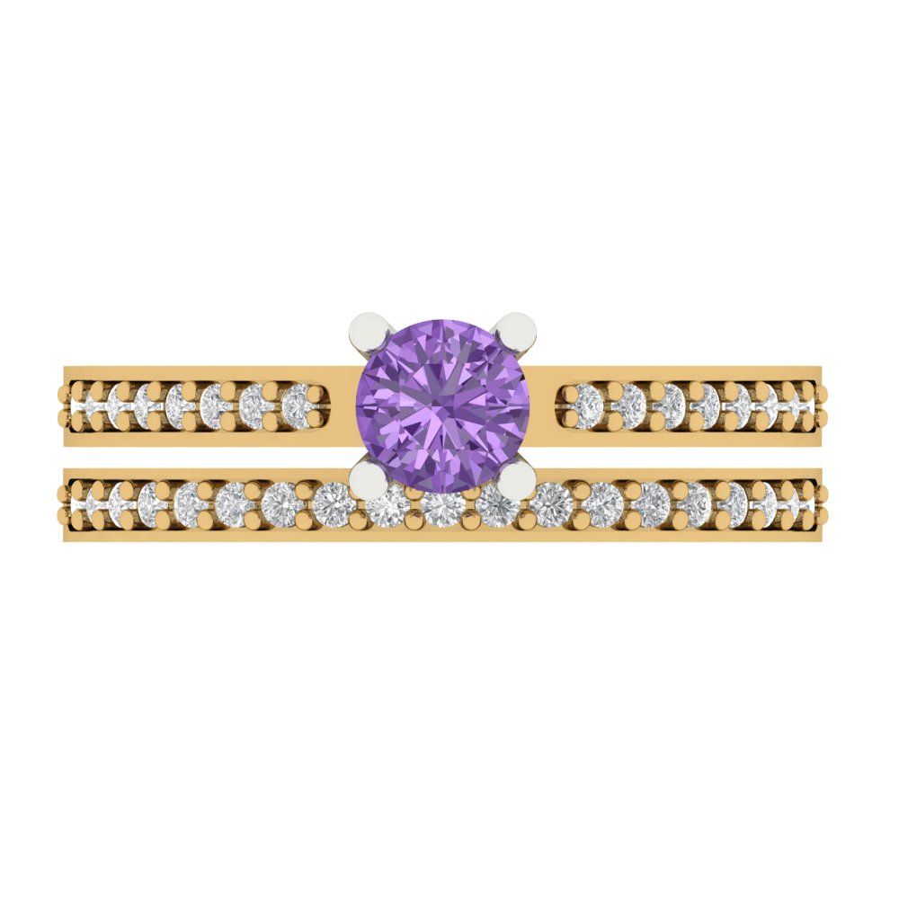 0.86 cttw Round Cut Simulated Alexandrite Bridal Set - Solid Yellow/White Gold Engagement Ring & Wedding Band
