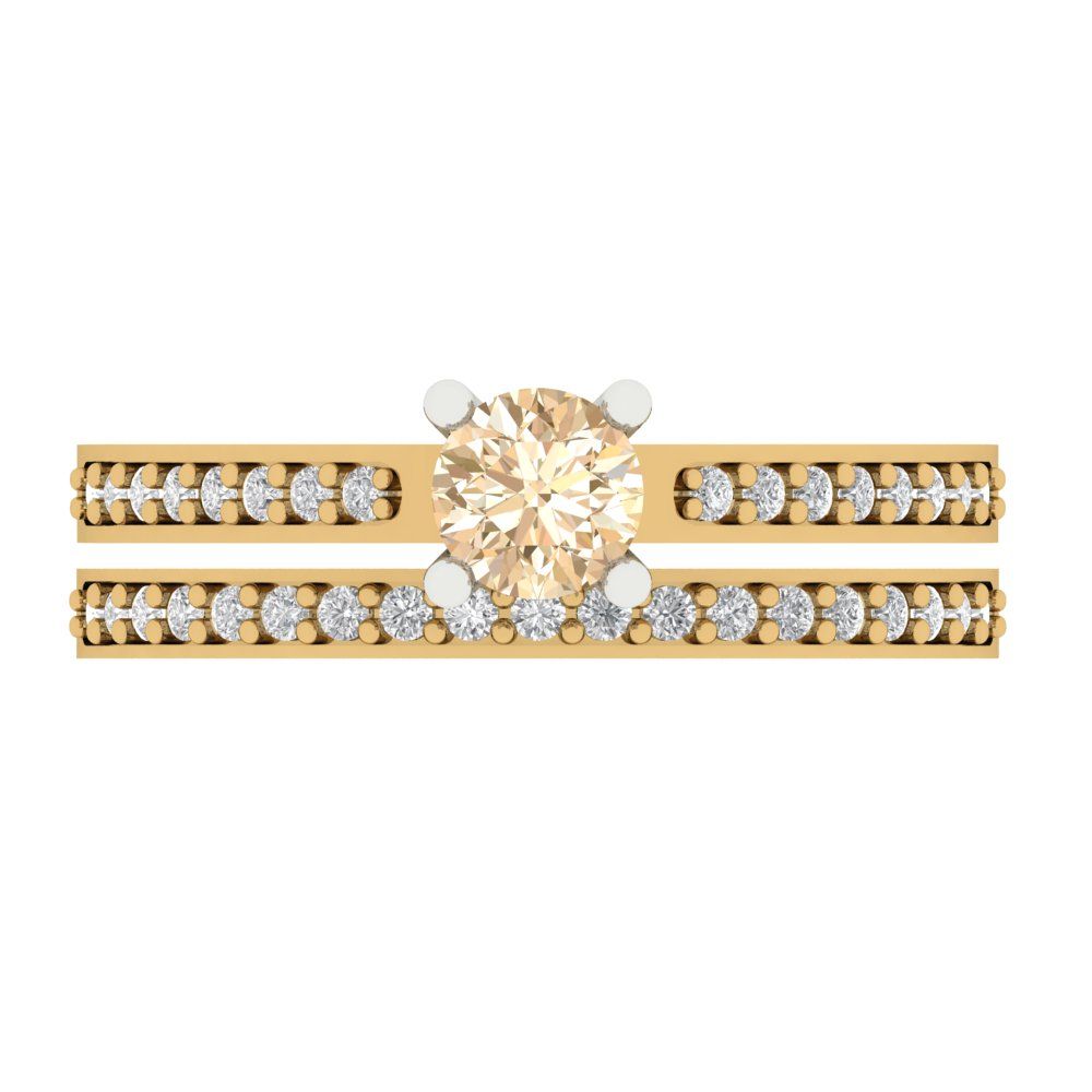 0.86 cttw Round Cut Natural Morganite Bridal Set - Solid Yellow/White Gold Engagement Ring & Wedding Band