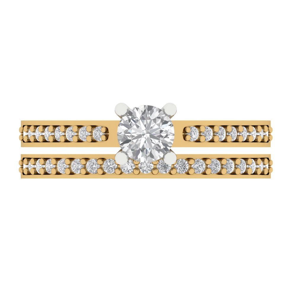 0.86 cttw Round Cut White Sapphire Bridal Set - Solid Yellow/White Gold Engagement Ring & Wedding Band