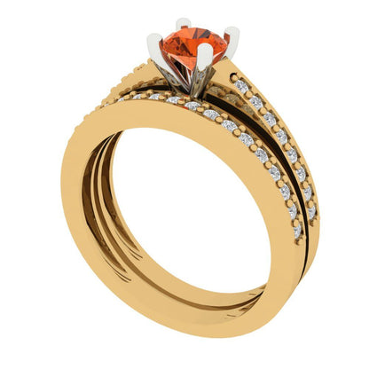 0.86 cttw Round Cut Simulated Red Diamond Bridal Set - Solid Yellow/White Gold Engagement Ring & Wedding Band