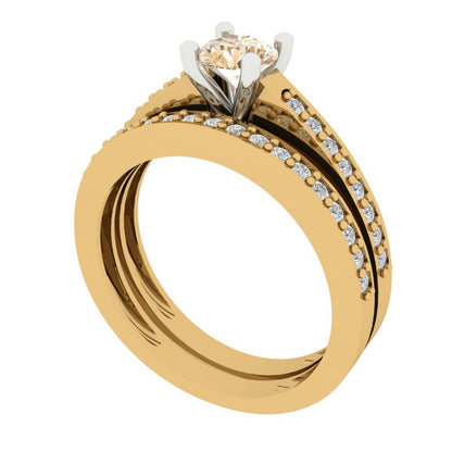 0.86 cttw Round Cut Natural Morganite Bridal Set - Solid Yellow/White Gold Engagement Ring & Wedding Band