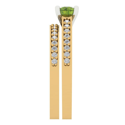 0.86 cttw Round Cut Natural Peridot Bridal Set - Solid Yellow/White Gold Engagement Ring & Wedding Band