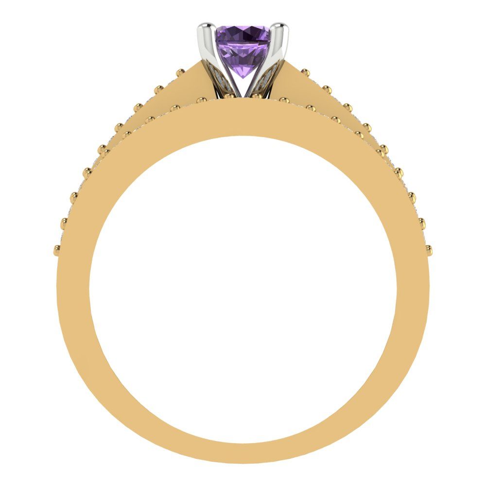 0.86 cttw Round Cut Simulated Alexandrite Bridal Set - Solid Yellow/White Gold Engagement Ring & Wedding Band