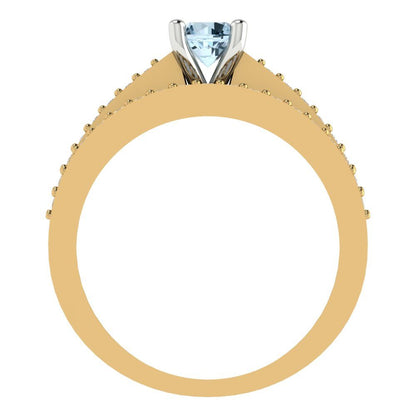 0.86 cttw Round Cut Natural Swiss Blue Topaz Bridal Set - Solid Yellow/White Gold Engagement Ring & Wedding Band