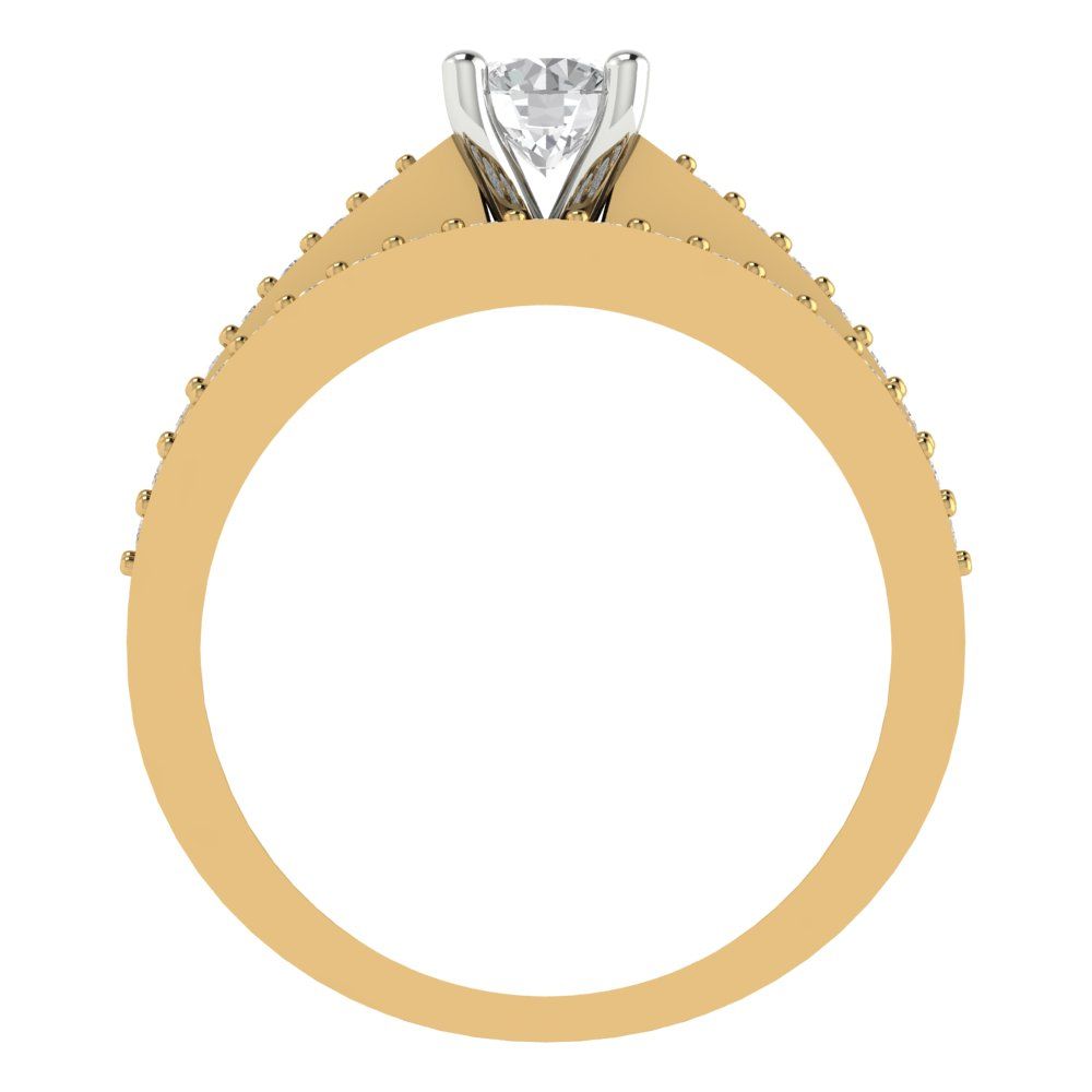 0.86 cttw Round Cut White Sapphire Bridal Set - Solid Yellow/White Gold Engagement Ring & Wedding Band