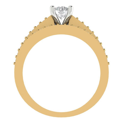 0.86 cttw Round Cut White Sapphire Bridal Set - Solid Yellow/White Gold Engagement Ring & Wedding Band