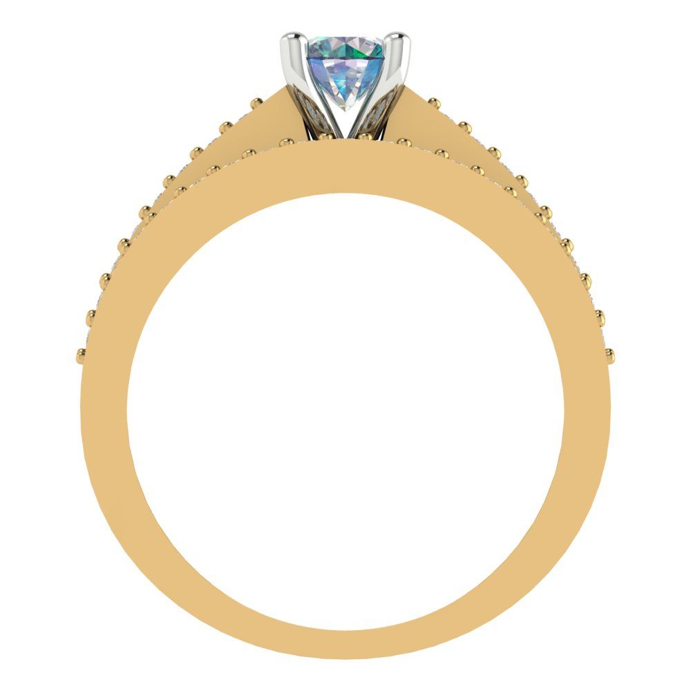 0.86 cttw Round Cut Blue Moissanite Bridal Set - Solid Yellow/White Gold Engagement Ring & Wedding Band