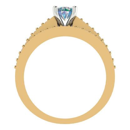 0.86 cttw Round Cut Blue Moissanite Bridal Set - Solid Yellow/White Gold Engagement Ring & Wedding Band