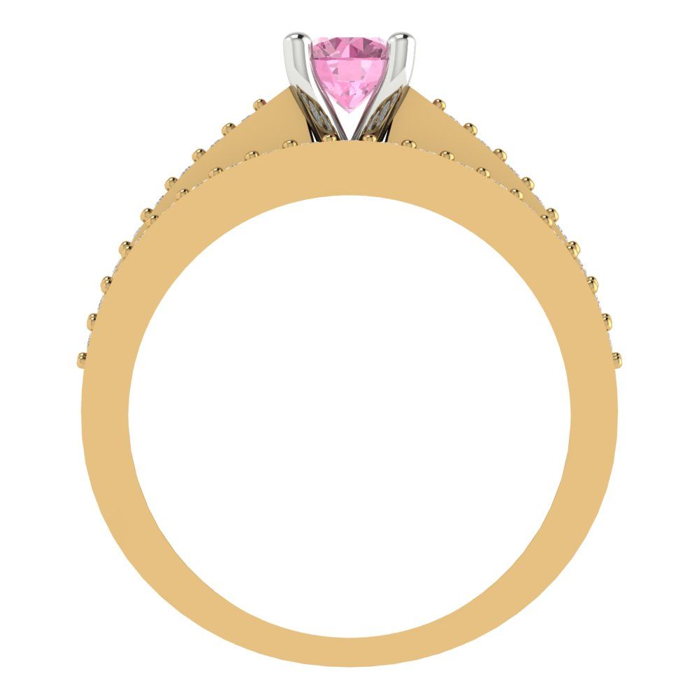 0.86 cttw Round Cut Simulated Pink Diamond Bridal Set - Solid Yellow/White Gold Engagement Ring & Wedding Band
