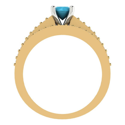 0.86 cttw Round Cut Simulated Turquoise Bridal Set - Solid Yellow/White Gold Engagement Ring & Wedding Band