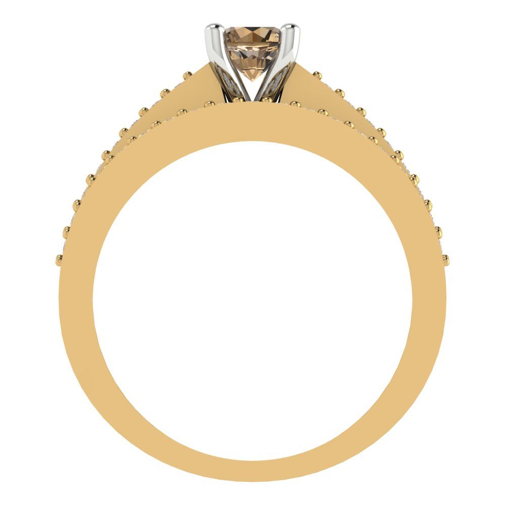 0.86 cttw Round Cut Simulated Champagne Diamond Bridal Set - Solid Yellow/White Gold Engagement Ring & Wedding Band