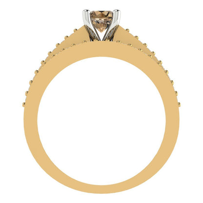 0.86 cttw Round Cut Simulated Champagne Diamond Bridal Set - Solid Yellow/White Gold Engagement Ring & Wedding Band