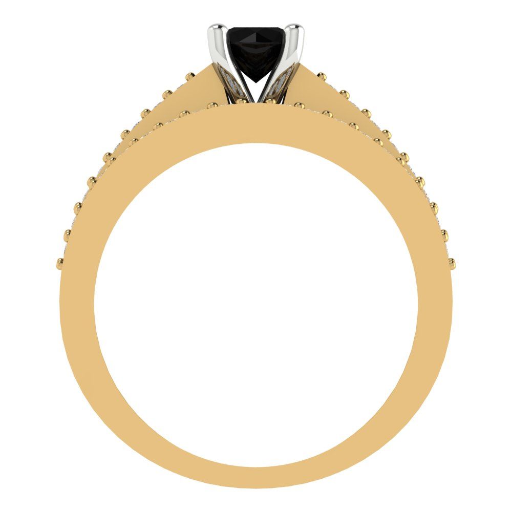 0.86 cttw Round Cut Natural Onyx Bridal Set - Solid Yellow/White Gold Engagement Ring & Wedding Band