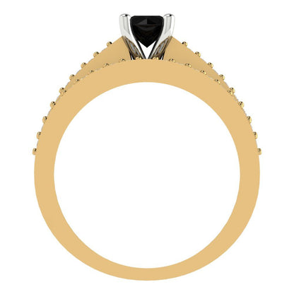 0.86 cttw Round Cut Natural Onyx Bridal Set - Solid Yellow/White Gold Engagement Ring & Wedding Band
