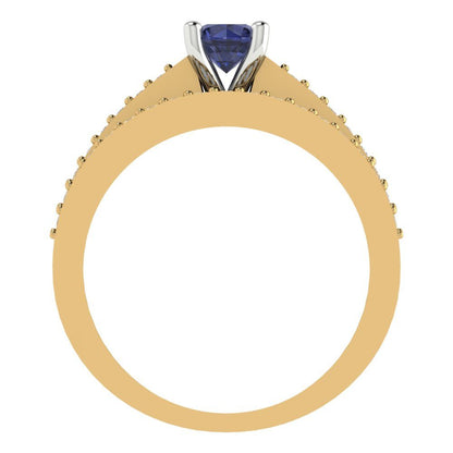 0.86 cttw Round Cut Simulated Blue Sapphire Bridal Set - Solid Yellow/White Gold Engagement Ring & Wedding Band