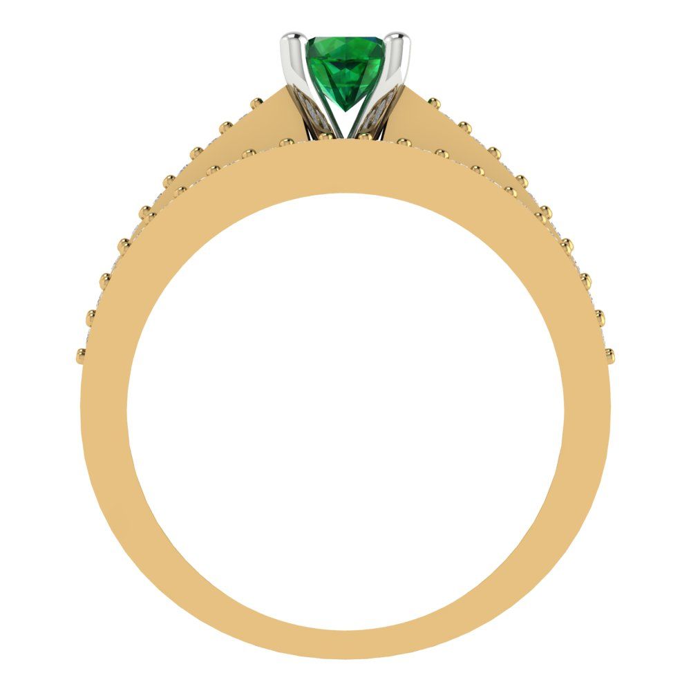 0.86 cttw Round Cut Simulated Emerald Bridal Set - Solid Yellow/White Gold Engagement Ring & Wedding Band