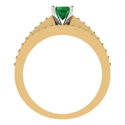 0.86 cttw Round Cut Simulated Emerald Bridal Set - Solid Yellow/White Gold Engagement Ring & Wedding Band