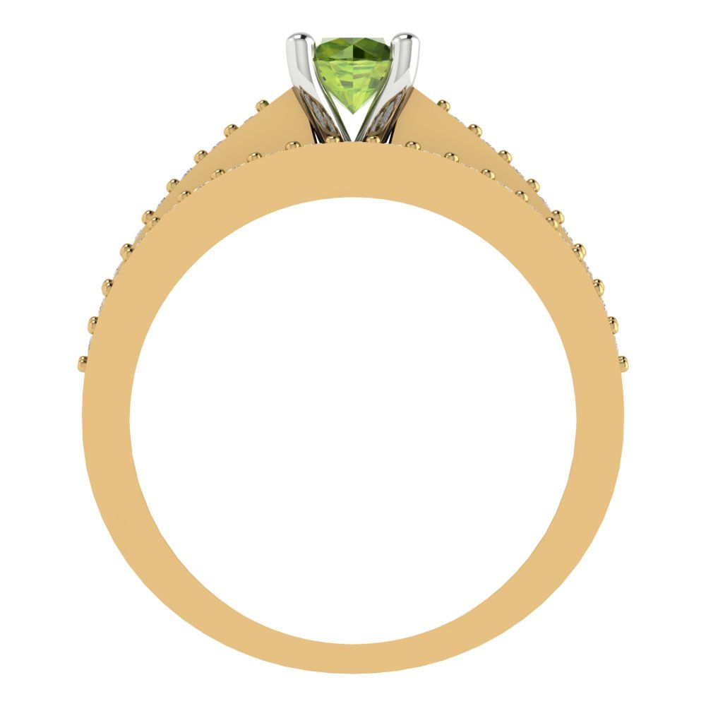 0.86 cttw Round Cut Natural Peridot Bridal Set - Solid Yellow/White Gold Engagement Ring & Wedding Band