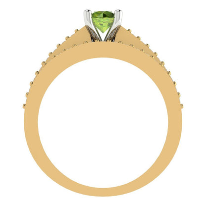 0.86 cttw Round Cut Natural Peridot Bridal Set - Solid Yellow/White Gold Engagement Ring & Wedding Band