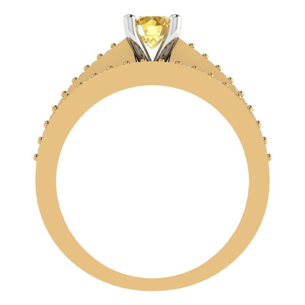 0.86 cttw Round Cut Natural Citrine Bridal Set - Solid Yellow/White Gold Engagement Ring & Wedding Band