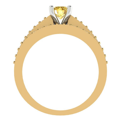 0.86 cttw Round Cut Natural Citrine Bridal Set - Solid Yellow/White Gold Engagement Ring & Wedding Band