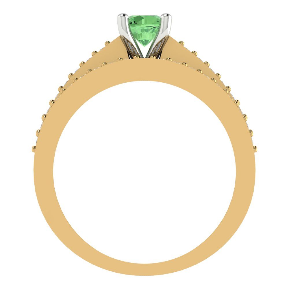 0.86 cttw Round Cut Simulated Green Diamond Bridal Set - Solid Yellow/White Gold Engagement Ring & Wedding Band