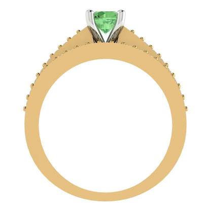0.86 cttw Round Cut Simulated Green Diamond Bridal Set - Solid Yellow/White Gold Engagement Ring & Wedding Band