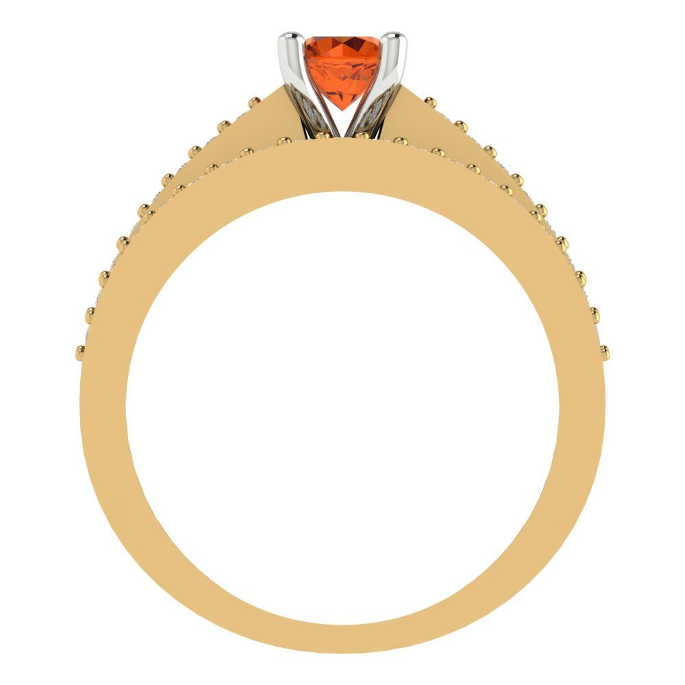 0.86 cttw Round Cut Simulated Red Diamond Bridal Set - Solid Yellow/White Gold Engagement Ring & Wedding Band
