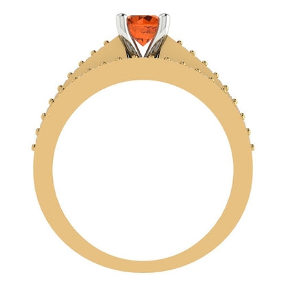 0.86 cttw Round Cut Simulated Red Diamond Bridal Set - Solid Yellow/White Gold Engagement Ring & Wedding Band