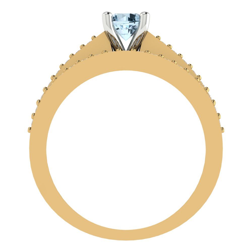 0.86 cttw Round Cut Natural Aquamarine Bridal Set - Solid Yellow/White Gold Engagement Ring & Wedding Band