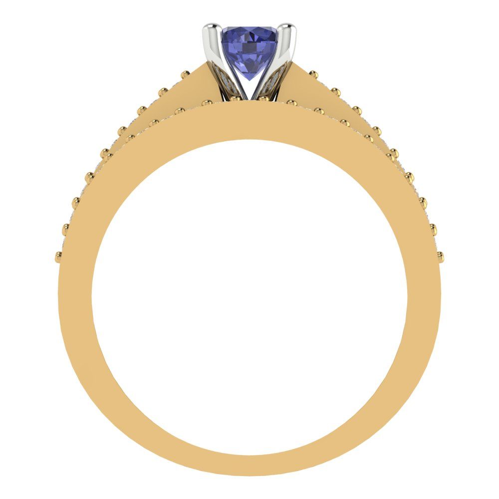 0.86 cttw Round Cut Simulated Tanzanite Bridal Set - Solid Yellow/White Gold Engagement Ring & Wedding Band