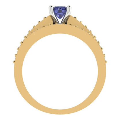0.86 cttw Round Cut Simulated Tanzanite Bridal Set - Solid Yellow/White Gold Engagement Ring & Wedding Band