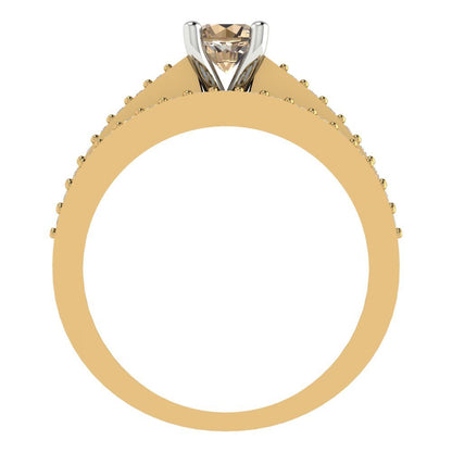 0.86 cttw Round Cut Yellow Moissanite Bridal Set - Solid Yellow/White Gold Engagement Ring & Wedding Band