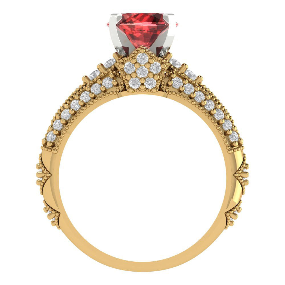 2.095 cttw Round Cut Natural Garnet Bridal Set - Solid Yellow/White Gold Engagement Ring & Wedding Band