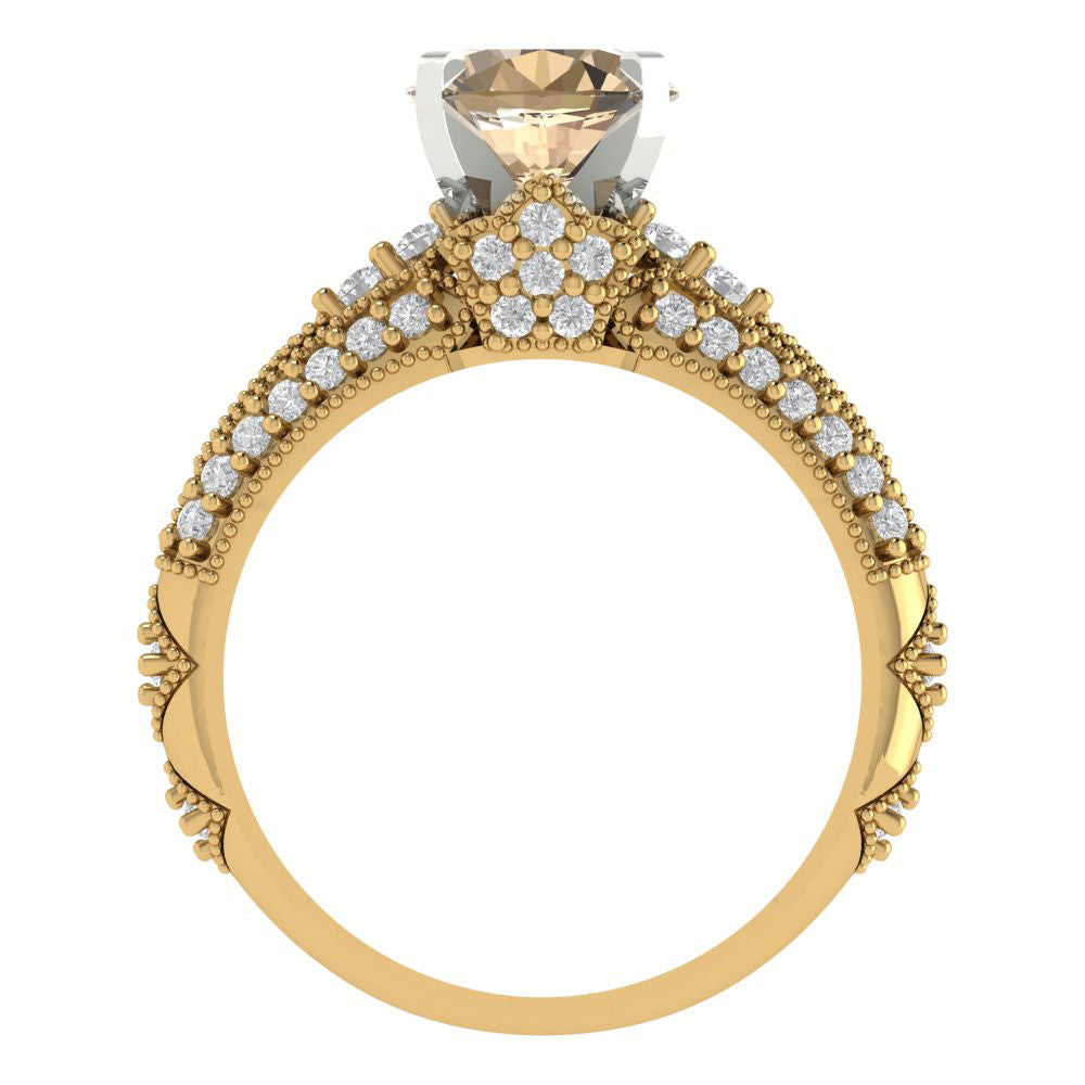 2.095 cttw Round Cut Yellow Moissanite Bridal Set - Solid Yellow/White Gold Engagement Ring & Wedding Band