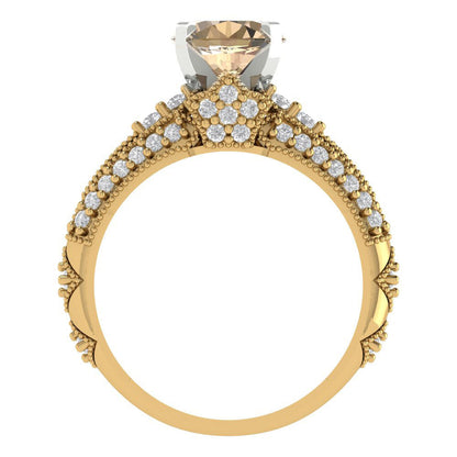 2.095 cttw Round Cut Yellow Moissanite Bridal Set - Solid Yellow/White Gold Engagement Ring & Wedding Band