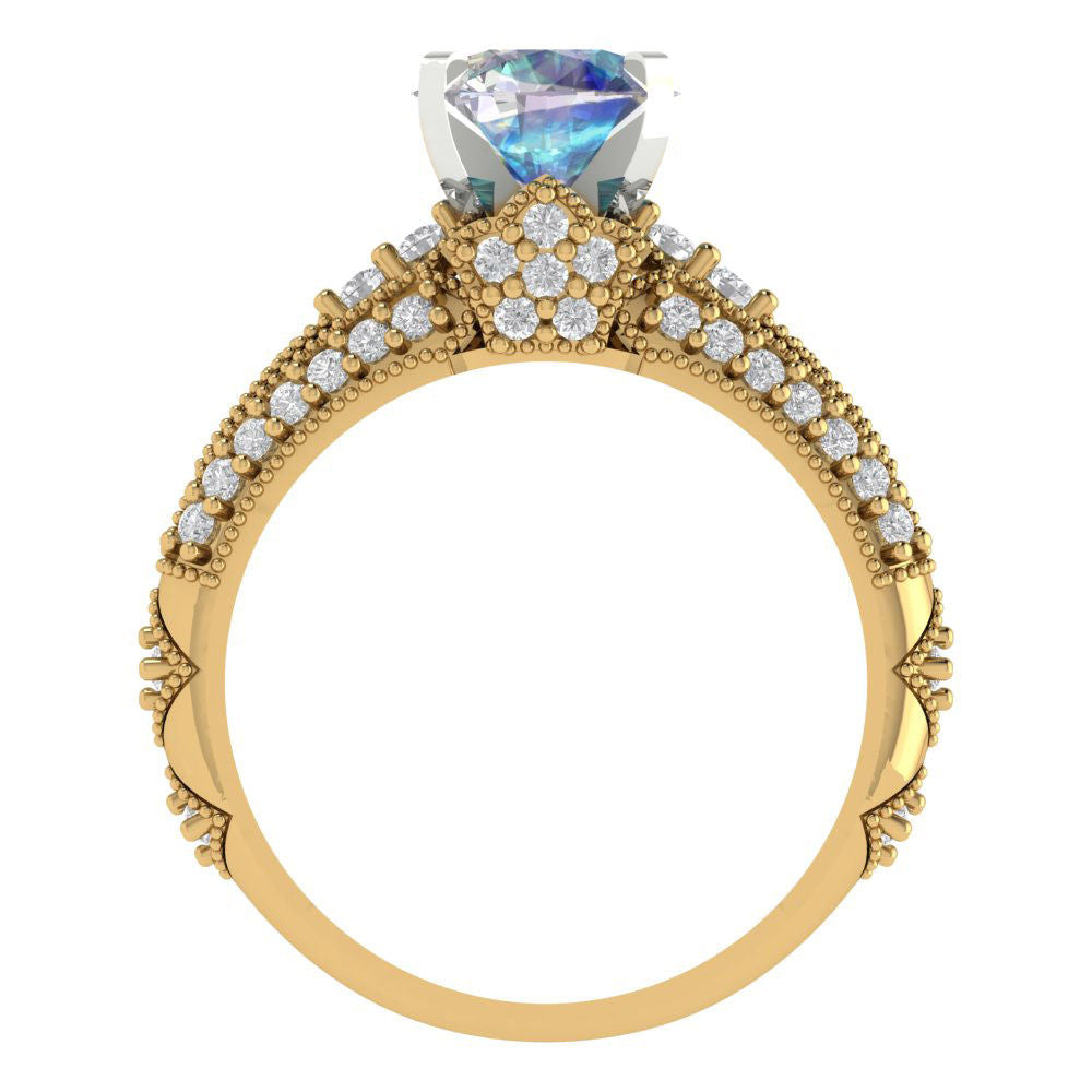 2.095 cttw Round Cut Blue Moissanite Bridal Set - Solid Yellow/White Gold Engagement Ring & Wedding Band