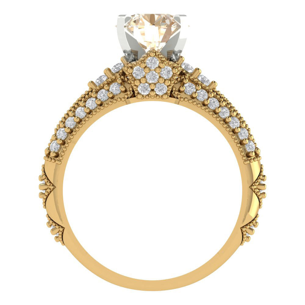 2.095 cttw Round Cut Natural Morganite Bridal Set - Solid Yellow/White Gold Engagement Ring & Wedding Band