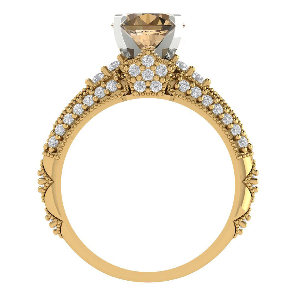 2.095 cttw Round Cut Simulated Champagne Diamond Bridal Set - Solid Yellow/White Gold Engagement Ring & Wedding Band